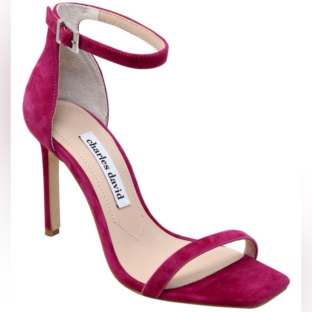 Charles David Square toe ankle strap magenta berry suede stiletto heels 8.5